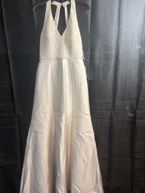 Macy's Bridal Salon Victoria Sequin Lace and Sateen Twill Dress Oyster Size 10